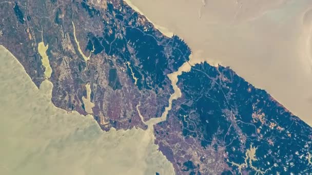 Istanbul Bosphorus Seen Space Satellite View Meeting Point Continents Europe — Stock Video