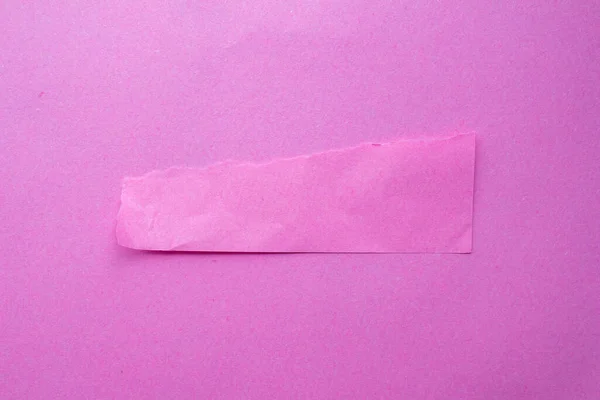 Ripped pink paper piece on a pink background. Copy space for text. Top view note paper.