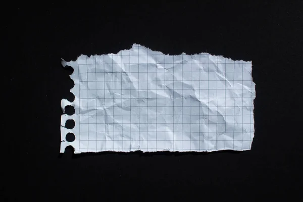 Ripped white graph paper on black background. Torn paper background with copy space.