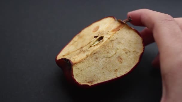 Die Hand Hält Einen Faulen Apfel Verdorbenes Obst Entsorgen — Stockvideo
