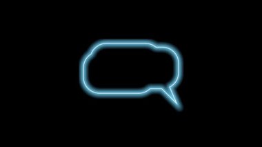 Siyah arkaplanda neon mavi konuşma balonu. Parlak boş sohbet balonu.