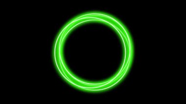 Siyah arkaplanda parlayan neon daire çerçeve. Parlak yeşil daire şekli dönüyor.