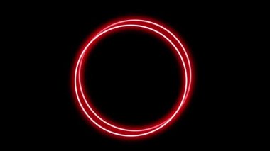 Siyah arkaplanda parlayan neon daire çerçeve. Kırmızı daire şekli dönüyor.