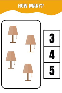 Kaç tane var? Çocuklar için eğitici matematik oyunu. Anaokulu ya da ilkokul çocukları için basılabilir çalışma tablosu tasarımı.
