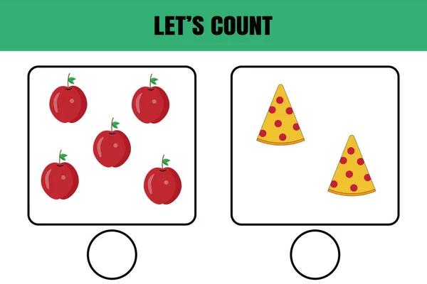 Let Count Educational Math Game Kids Printable Worksheet Design Preschool — Stock Vector