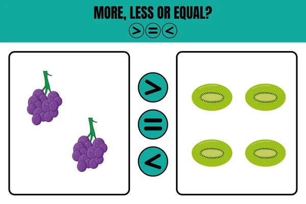 More Less Equal Educational Math Game Kids Worksheet Design Preschool — Stock Vector