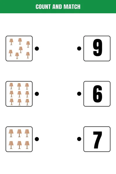 计数和匹配 孩子们的数学教育游戏 学前或小学生的可打印工作表设计 — 图库矢量图片