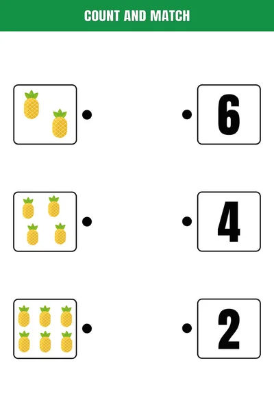 Count Match Educational Math Game Kids Printable Worksheet Design Preschool — Stock Vector