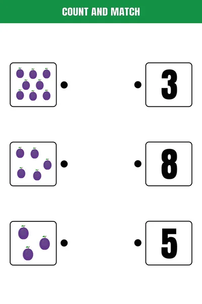Count Match Educational Math Game Kids Printable Worksheet Design Preschool — Stock Vector