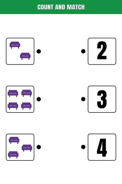计数和匹配 孩子们的数学教育游戏 学前或小学生的可打印工作表设计 — 图库矢量图片