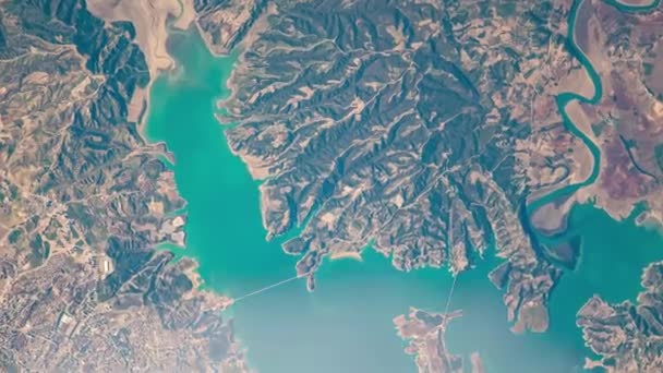 Спутниковый Вид Адану Турцию Озеро Сейхан Дам Фрагменты Этого Видео — стоковое видео
