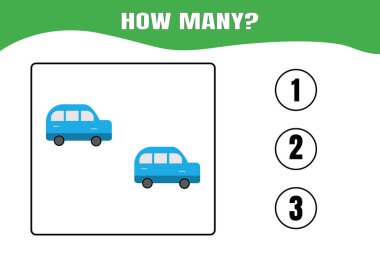 Kaç tane var? Çocuklar için eğitici matematik oyunu. Anaokulu, anaokulu ya da ilkokul çocukları için basılabilir çalışma kâğıdı tasarımı.