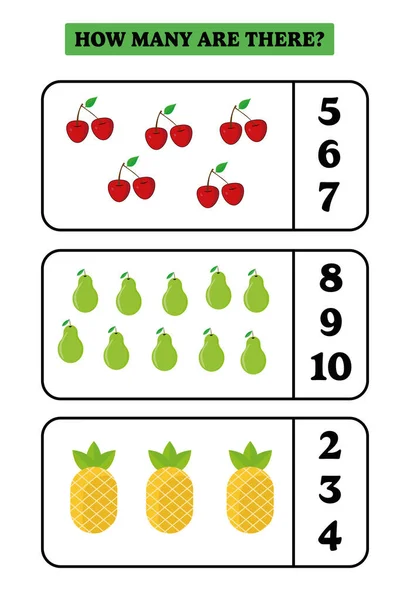 How Many Educational Math Game Kids Printable Worksheet Design Preschool — Stock Vector