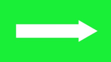 Yeşil ekran krom arka planda beyaz ok işareti. Canlandırılmış ok şekli. Yönlendirme sembolü.