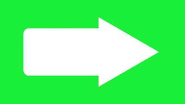 Yeşil ekran krom arka planda beyaz ok işareti. Canlandırılmış ok şekli. Yönlendirme sembolü.