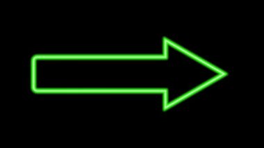 Siyah arkaplanda neon yeşil ok işareti. Canlandırılmış ok şekli. Yönlendirme sembolü.