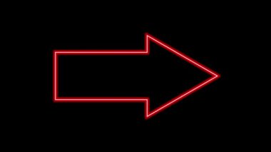 Siyah arkaplanda neon kırmızı ok işareti. Canlandırılmış ok şekli. Yönlendirme sembolü.