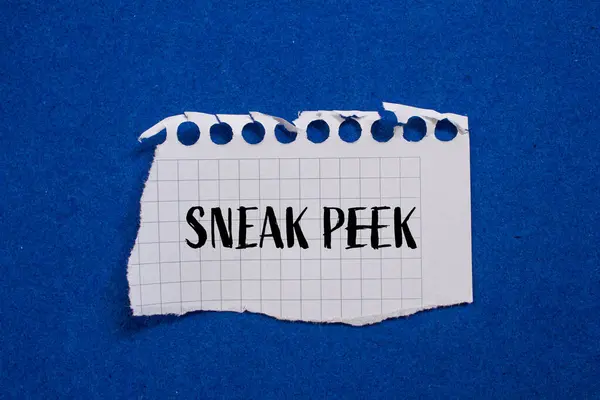 Sneak Peek Written Ripped White Paper Blue Background — Stock Photo, Image