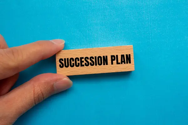 Succession Plan Words Written Wooden Block Blue Backgrou — Stock Photo, Image