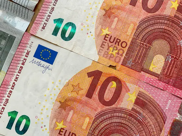 Банкноты Евро Крупным Планом Европейская Бумажная Валюта Вид Сверху — стоковое фото