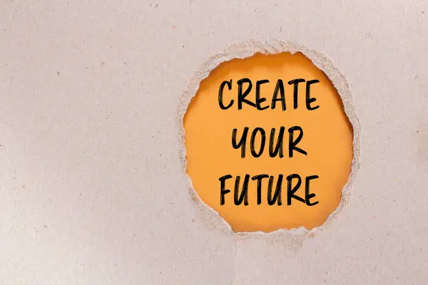 Создайте Ваши Будущие Слова Написанные Разорванной Бумаге Оранжевым Фоном Концептуально — стоковое фото
