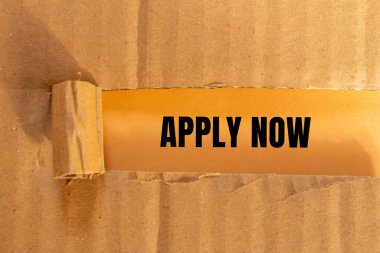 Renk arkaplanlı yırtık kağıda yazılmış iletiyi uygula. Kavramsal uygulama simgesi. Boşluğu kopyala.