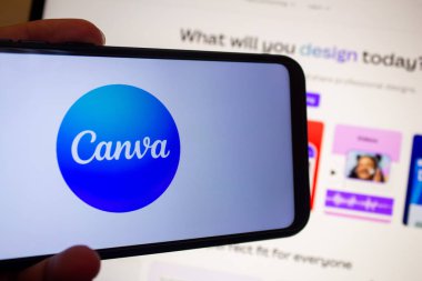 Akıllı telefonda gösterilen kanva logosu. Afyonkarahisar, Türkiye - 19 Temmuz 2024.