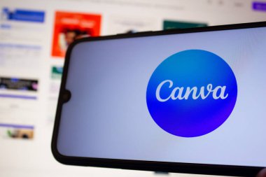 Akıllı telefonda gösterilen kanva logosu. Afyonkarahisar, Türkiye - 19 Temmuz 2024.