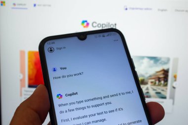 Microsoft Kopilot uygulaması akıllı telefonda görüntülendi. Afyonkarahisar, Türkiye - 19 Temmuz 2024.