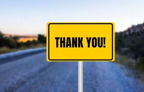 stock image Thank you message written on yellow road sign. Conceptual thank you symbol. Copy space.