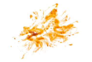 Şeffaf bir arka planda izole edilmiş yemek lekesi. Üst manzara, düz uzanma.