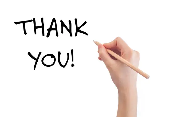 stock image Hand writing thank you message on white background. Conceptual thank you message. Copy space.