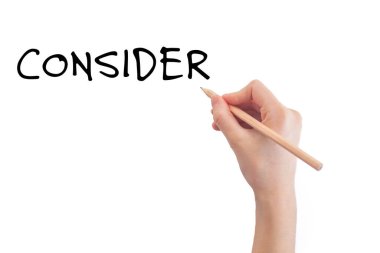 El yazısını beyaz arka planda düşünün. Kavramsal bir mesaj. Boşluğu kopyala.