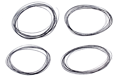 Şeffaf arkaplanda siyah kalemle çizilmiş yuvarlak karalama kümesi