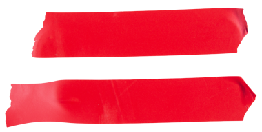 İki parça kırmızı yapışkan bant tasarım ögesini keser