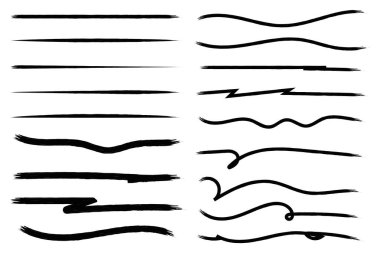 Yaratıcı projeler için etkileyici el çizimi fırça darbesi vektörleri, siyah çizgiler ve eğriler