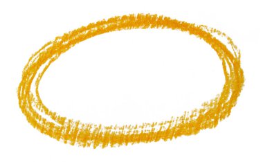 Beyaz arkaplan vurgu çemberi tasarım elementine turuncu pastel boyayla çizilmiş yuvarlak karalama