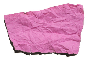 Şeffaf arkaplan üzerine buruşturulmuş pembe kağıt parçası, kağıt yırtılması tasarım ögesini çıkarır