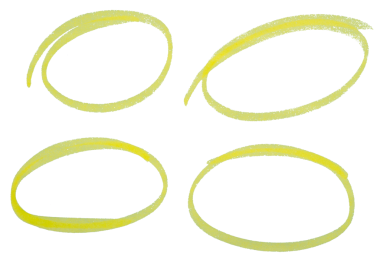 Şeffaf arkaplanda sarı işaretli kalemle çizilmiş yuvarlak renklendirme çizimi