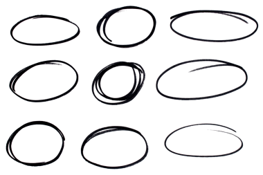 Şeffaf arkaplan üzerindeki siyah vurgulama çemberleri dizayn ögelerini kes
