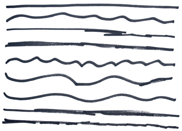 Siyah el çizili kalem çizim hattı şeffaf arkaplan tasarım elemanı karalama altı çizili