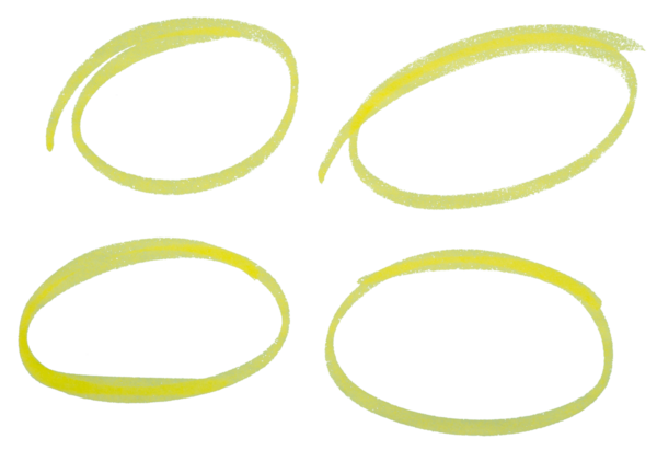 Şeffaf arkaplanda sarı işaretli kalemle çizilmiş yuvarlak renklendirme çizimi