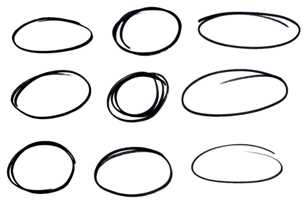 Şeffaf arkaplan üzerindeki siyah vurgulama çemberleri dizayn ögelerini kes