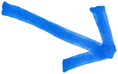 İşaretleyici fırça darbesiyle el çizimi mavi ok çizimi, yön için soyut mürekkep imleci sembolü, iş tasarımı, karalama simgesi, basit izole işaret ögesi