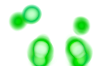Green glowing light spots on transparent background. Abstract round soft blur highlights, bright luminous circles with smooth edges. Digital glow effect for overlays, decoration and creative design.