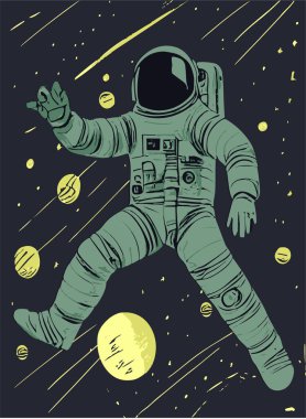 Uzay vektörü el çizim biçiminde astronot