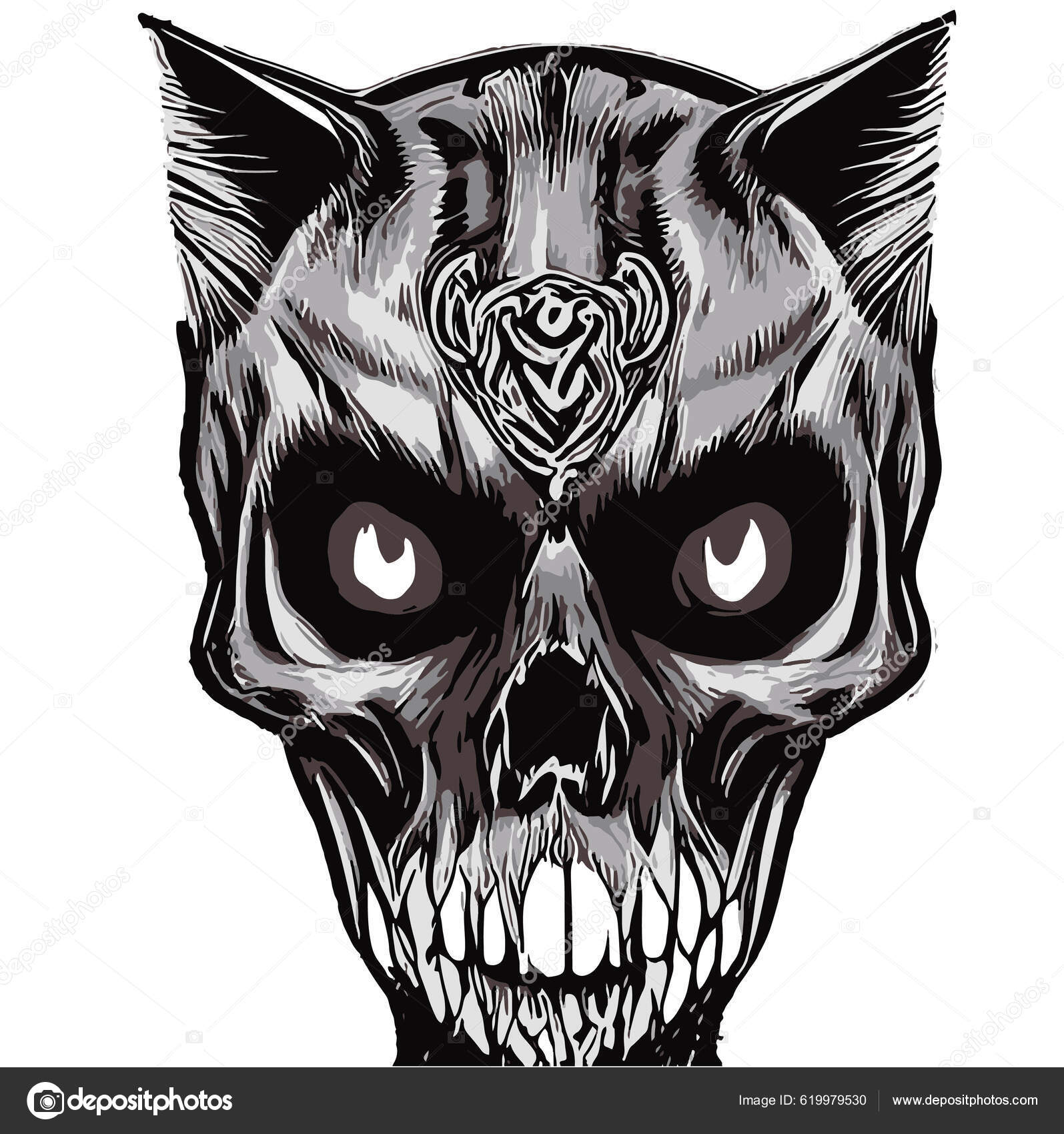 Zombie Katze Schädel Vektor Illustration Teufel Gesicht Clip  Stock-Vektorbild von ©svetomircomua 619979530, image size:1595x1700