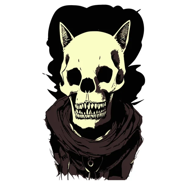 猫の頭蓋骨アートカラフルなイラストの僧猫の骨格 — ストックベクタ
