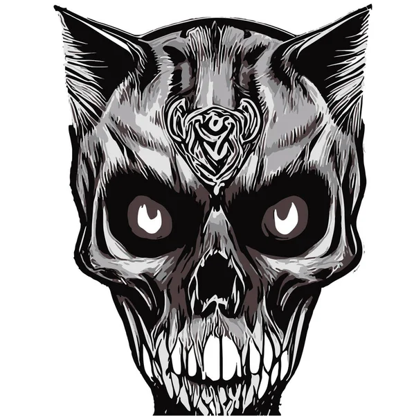 Zombie Cat Skull Vector Illustration Devil Face Clip — Stock Vector