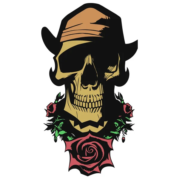 Gangster Skull Rose Drawing — Stock Vector